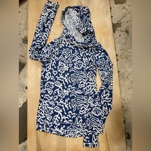 BananaBoat Blue/White Patterned Cooling Sun coverup hoodie pouch W XS excellent